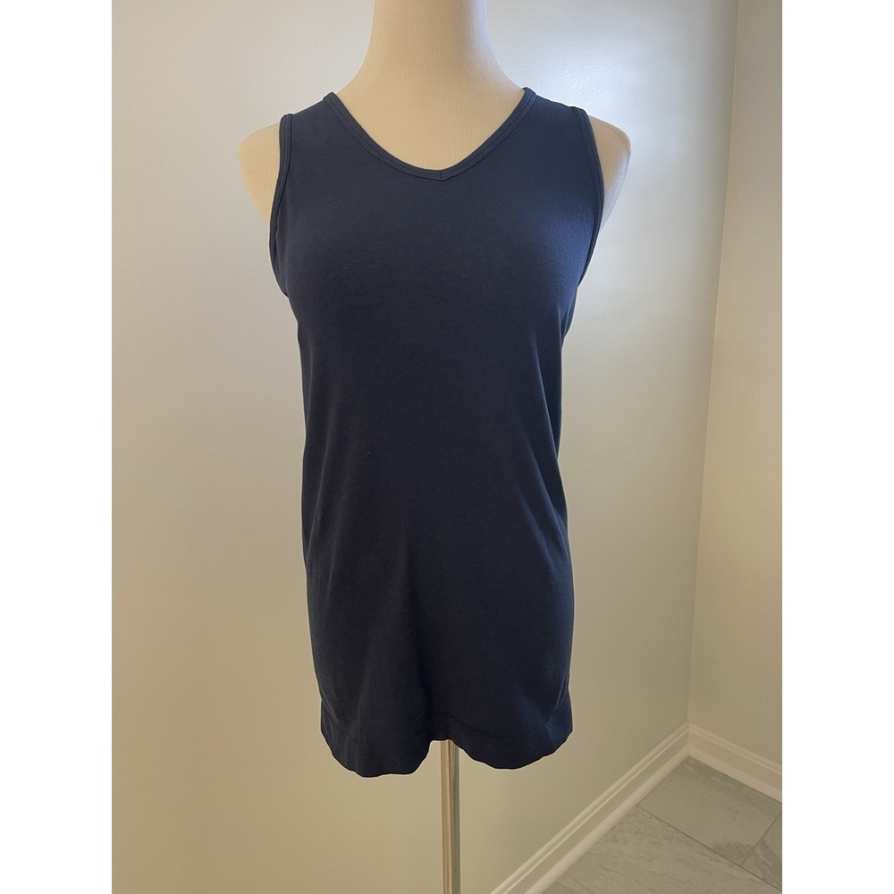 Athleta Pure Organic Cotton V-Neck Tank Navy Size Medium #344244 Workout Yoga